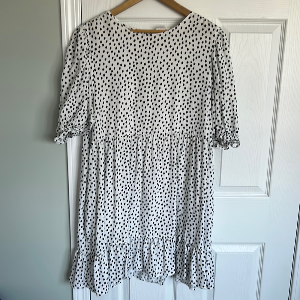 The Drop white and black polka dot dress, size L
